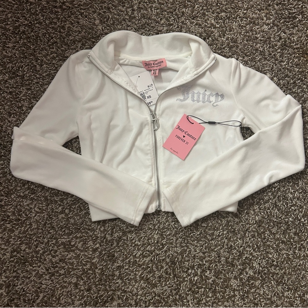 Juicy Couture Big Bling Velour White Cropped Zip up Jacket